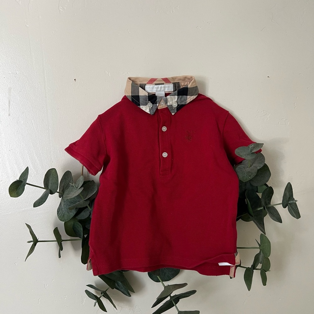 Burberry Kids Red Polo with Check Collar